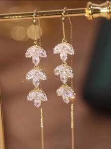 Brincos Pendentes de Folha de Bordo Zircônia com Borla, Brincos Longos para Festa e Uso Diário