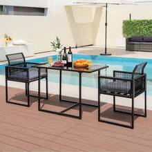 GOFLAME 3 Pieces Outdoor Dining Set Patio PE Rattan Furniture Set-Grey - Grey - View 1