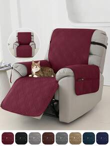 Funda reclinable de 1 plaza con acolchado y correa elástica, funda protectora para sofá y sillón de sala de estar u oficina - Café integral - Ver 2