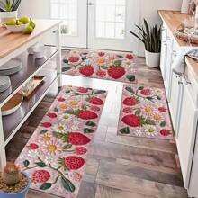 1pc, Home Decor, Fluffy Strawberry Abstract Pattern Printed, Anti-Slip Diatomite Kitchen Mat, Rug, Floor Mat, 3D Printed Rectangle, Suitable For Living Room, Bedroom, Hallway, Bathroom, Laundry Room - Polyester Carpet, Indoor/Outdoor Decoration