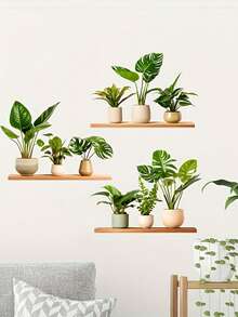 3 件/套可移除艺术墙贴，绿色植物盆栽壁画，自粘墙贴艺术贴纸，适用于卧室、入口、客厅、办公室、门廊、背景墙装饰、家居装饰、房间装饰壁纸、墙纸、浴室厨房贴纸、墙贴 - 綠色 - 查看 5