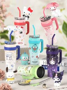 1 pezzo Bottiglia d'acqua isolata carina da 40 once/1,2 litri in acciaio inossidabile 304 con accessori in silicone, tazza da caffè e tumbler con motivo  rosa,  e Cinnamoroll, adatta per scuola, ufficio, infermieri e insegnanti, articoli autorizzati . Articoli per il ritorno a scuola