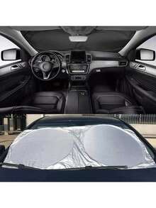 1PC Car Silver Foldable Sunshade For Summer Small Cars Car Windshield Sunshade Folding Barrier - one-size - View 3