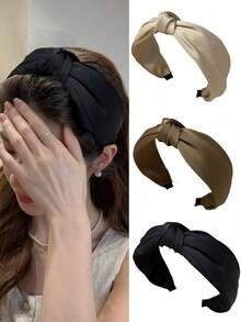 3 件女士优雅纯色缎面扭纹头带，适合日常使用，居家、洗脸、学校、海滩、办公室、派对、节日、生日、返校、新年、母亲节礼物，发带，发箍 - 彩色 - 查看 12