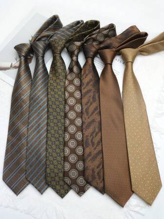 1 pièce Cravate faite main à carreaux et rayures de couleur café, convient aux occasions professionnelles, de fête, streetwear et décontractées