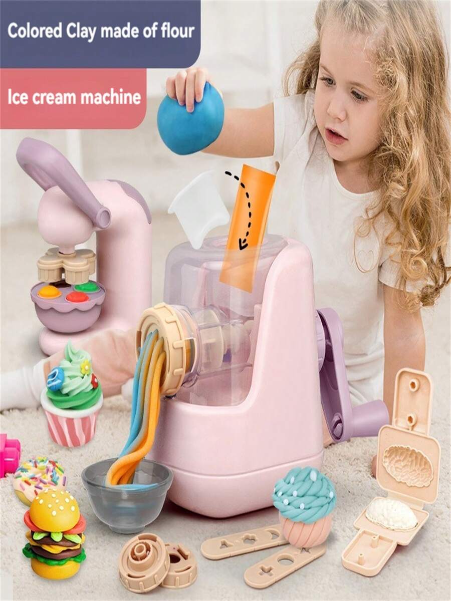 Kids Colorful Clay Noodle Maker, Ultra-Light Clay Ice Cream Maker, Hamburger Maker, Molds, Multi-Functional Parent-Child Interactive Educational Toy Set, Suitable For 3-12 Years Old Boys And Girls, Gift/Giveaway (Random Colored Clay) - Multicolor - View 1