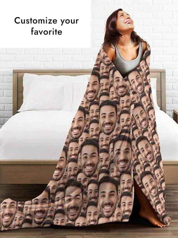 1 pièce Couverture en velours imprimée sur mesure, couverture en velours avec portrait de famille personnalisé, placer un plaid en flanelle personnalisé sur le lit, couverture amusante personnalisée, couverture personnalisée, couverture-cadeau de Noël, couverture de collage avec visage d'ami, couverture de plafond