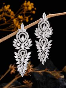 1 Paar elegante Ohrringe mit Blatt-Design umhüllt von kubischem Zirkonia, geeignet für Hochzeiten und als Geschenk
