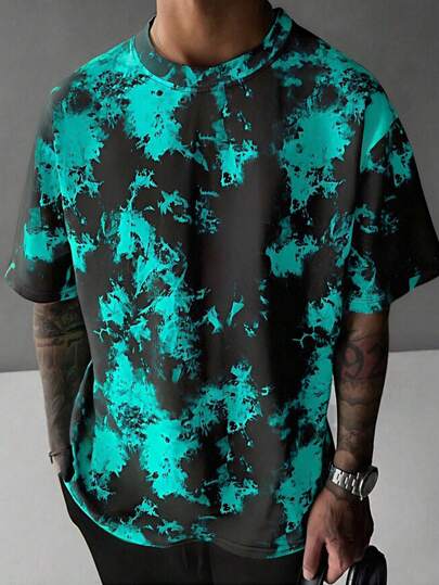 男士夏季扎染休闲日常百搭短袖 T 恤