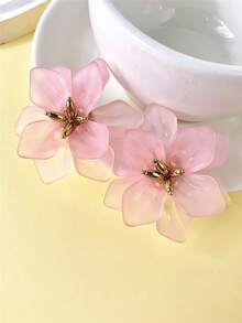 1 Pair Double Layer 3D Preserved Flower Petal Earrings For Women, Retro Elegant Versatile Stud Earrings