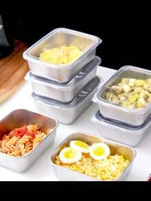 Recipiente de almacenamiento de alimentos de acero inoxidable con tapa abatible, tarro hermético para cocina, a prueba de fugas y apilable, adecuado para almacenamiento en la cocina, campamento al aire libre, reuniones familiares, oficina y escuela - Multicolor - Ver 7