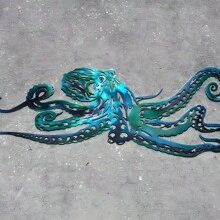 [Vibrant Blue Octopus Decor] Iron Vibrant Blue Octopus Metal Wall Art - Tropical Ocean & Beach-Themed Decor For Indoor & Outdoor Spaces Room Decor Bedroom Decor Home Decor Wall Decor Kitchen Decor
