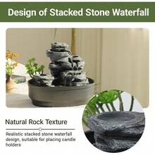 4-Tier Desk Fountain Indoor Zen Tabletop Water Fountain Cascading Rock Waterfall With LED Lights & Candle Holder For Home Office Room Decor - Black - View 5