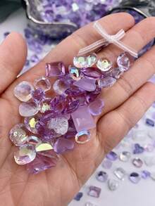 30/50/100 Sets Mixed Premium Nail Decorations, Sparkling Crystal Asymmetrical Sharp Bottom Nail Rhinestones, Summer & Spring Nail Gems - Purple - View 4