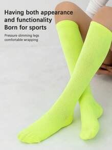 1 para jednokolorowych skarpet kompresyjnych sportowych, pionowe paski, wysokie skarpety kompresyjne do kolan, unisex