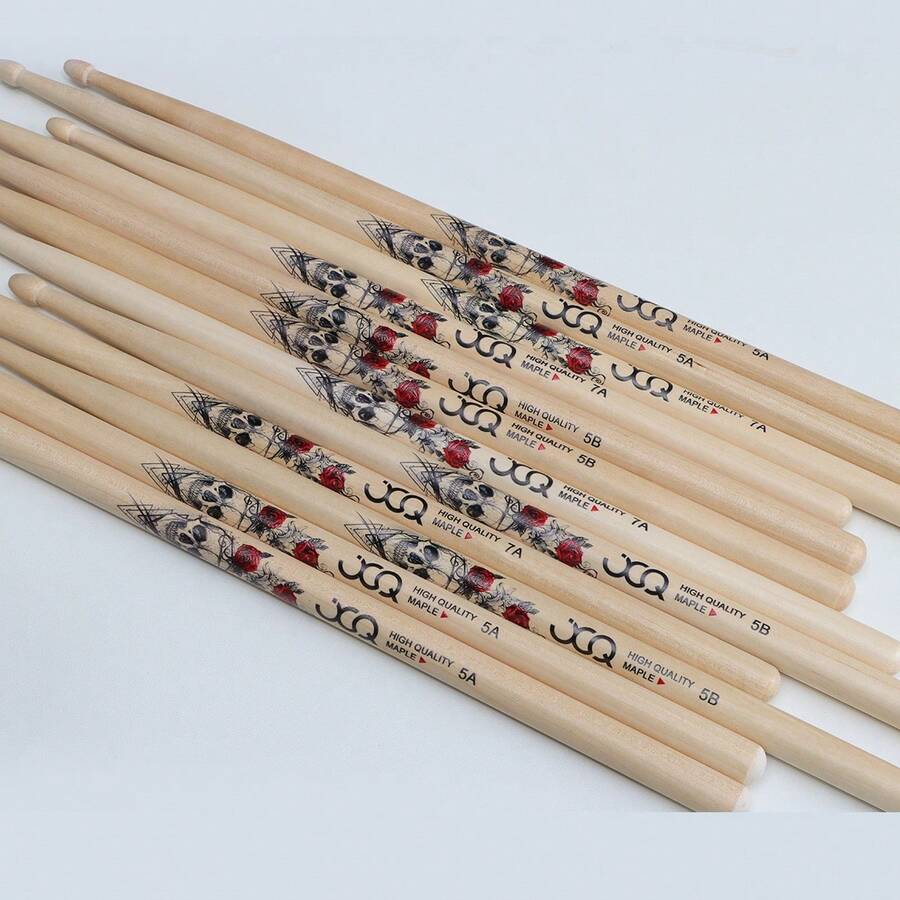 1 par de baquetas de madera de arce premium, baqueta de percusión de color natural de grado de interpretación, especificaciones 5A/7A/5B para adaptarse a diferentes escenarios de juego, agarre cómodo y sonido resonante, adecuado para todas las edades