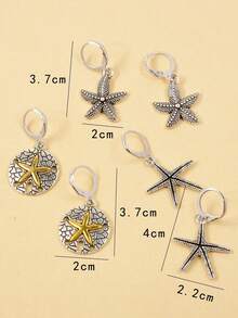 6入組流行不鏽鋼銀色耳環,星星吊墜耳環套裝,適合女性日常佩戴 - 銀色 - 查看 5