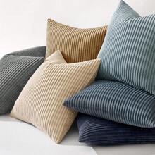 1/2 Pcs Decorative Pillow Cover, Deep Khaki Corduroy Striped Pattern, Decorative Throw Pillow Covers For Sofa, Office, Living Room