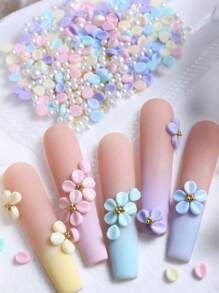 120pcs Petals Flower Nail Charms With Rhinestones And Pearls Floral Nail Art Accessories DIY Art Supplies For Women And Girls Nail Jewelry