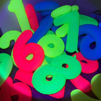 زي اللون الأخضر النيون الكبير المضيء في الظلام بمقاس 40 انش رقم واحد ، بالونات زاهية باللون البرتقالي والأحمر المرجاني والأزرق والأصفر والأخضر، مناسبة لحفلات العروس والكرنفال وحفلات الإضاءة والروك أند رول وأعياد الميلاد قطعة واحدة