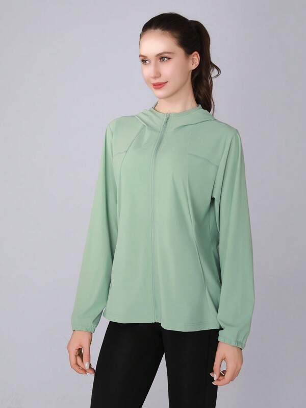 Women's Lightweight Sports Jacket, Outdoor Camping Hiking Cycling Hooded Green Sports Jacket, Summer