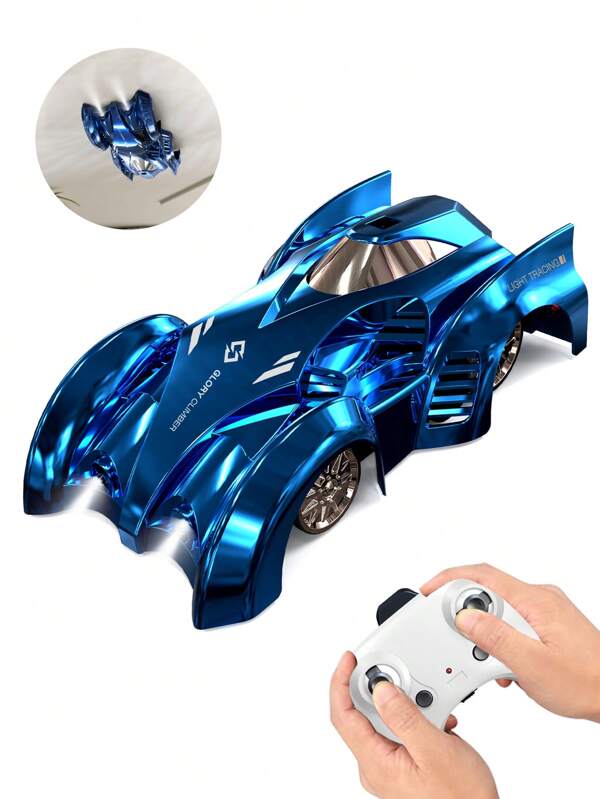 1 pieza Coche de juguete con control remoto recargable que puede escalar paredes, rotación de 360°, con luces, tracción a las 4 ruedas, modo de succión en pared y modo de piso, adecuado para paredes lisas, cristal y pisos, regalo para niños, niñas y adultos de 3 a 12 años
