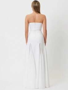 Elegant Women Sleeveless Bandage Party Dress, Net Splicing Strapless Backless Cape Prom Gown For Graduation Wedding Evening, For Cocktail - White - View 3