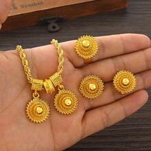 3 件套银色/金色经典球形吊坠风格首饰套装、耳环、戒指、项链、中东日常派对生日礼物