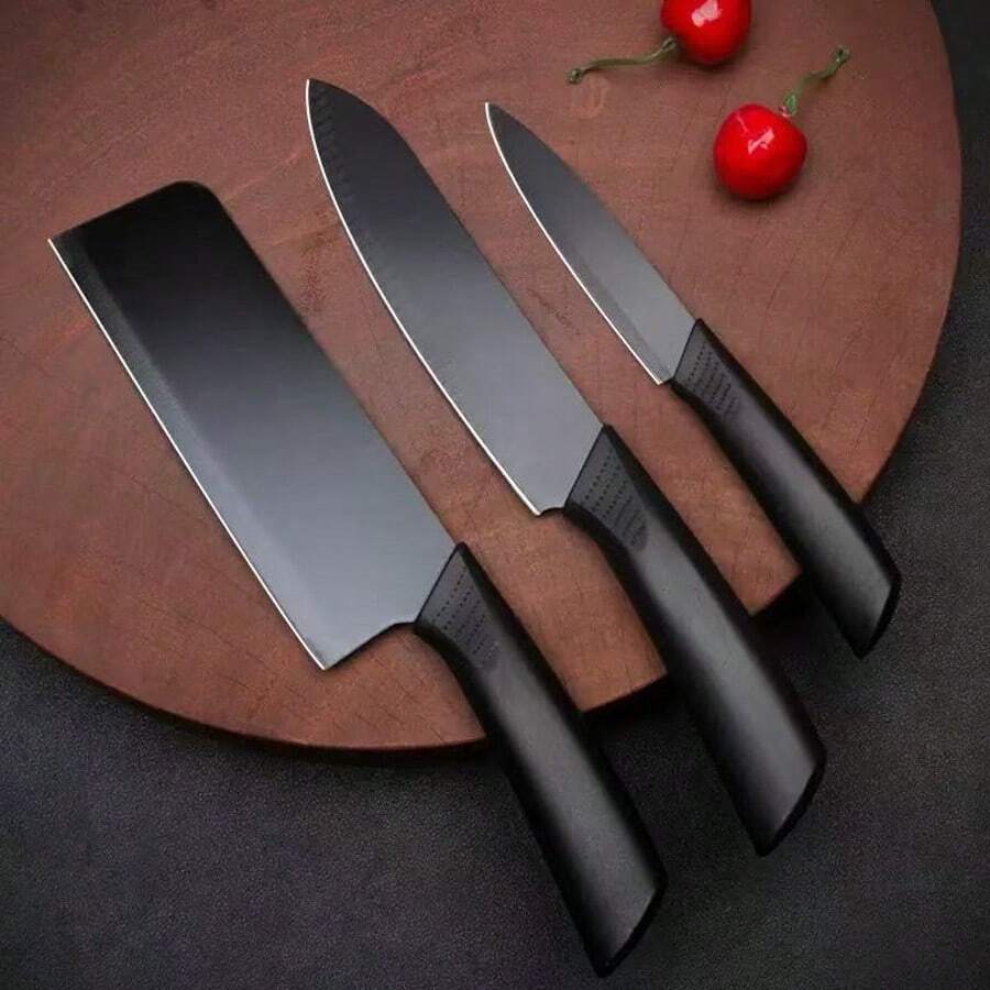 Black 3-Piece Knife Set - Chef Knife, Utility Knife & Peeler | Premium Kitchen Knives For Home Cooking