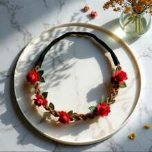 Halloween Decoration Garland, Handmade Simulation Flower Wreath Seaside Vacation Wreath, Girl's Flower Wreath Headwear, Multiple Colors To Choose From, Including Red, Pink, And Blue Flower Garlands, Wreath Fake/Artificial Flower, Bride's Flower Wreath Headwear, Bohemian Hair Accessories, Forest Style Decorations, Super Fairy Korean Sweet Accessories,