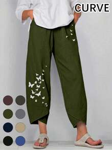 Women's Wide Leg Elastic Waist Cropped Pants
