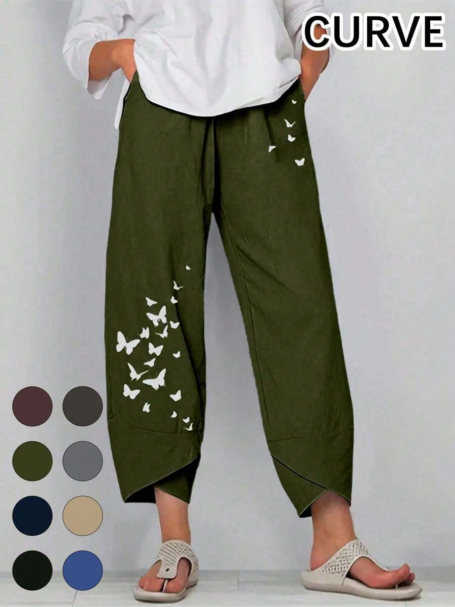 Women's Wide Leg Elastic Waist Cropped Pants