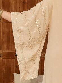 2026 New Style Ramadan Traditional Elegant Embroidered Beaded Gold Dress, V-Neck Tassel Arabic Women's Clothing - Apricot - View 6