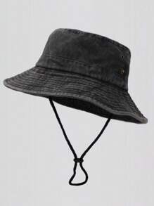 1pc Unisex Washed Bucket Hat With Rope Outdoor Men Sun Hats With UV Protection Wide Brim Foldable.Suitable For Fishing, Beach, Hiking, And Travel .Men's Sun Hat Summer Hat, Suitable For Summer Outdoor Activities Such As Hiking And Fishing