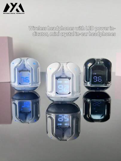 MEIYIXING MEIYIXING Nuevos auriculares inalámbricos Bluetooth con pantalla táctil transparente, vida útil de la batería ultra larga de 200 mAh, con baja latencia, adecuados para deportes, oficina y juegos. Equipados con interfaz de carga USB-C, estos auriculares inalámbricos tienen una duración de batería de 5.3 horas y son altamente portátiles.