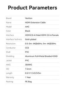 VENTION HDMI Extension Cable Male To Female 4K HD Cord For TV Stick Laptop PC - Black - View 10
