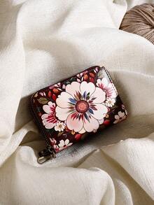 Women's Card Holder With 12 Card Slots, 4 Cash Compartments And Metal Zipper, Brown Floral Design, Suitable For Travel And Daily Use, Perfect Gift For Special Occasions For Women Wallet Mini Wallet Purse Wallet Card Wallet - Brown - View 3