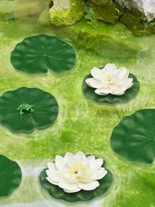 1/2Pcs Realistic White Simulated Lotus Flowers, Artificial Lotus Flowers With Green Leaves, Artificial Floating Pool Flowers, Durable Plastic Fake Water Lilies.Suitable For Wedding Decor, Home Decor, Living Room Decorations, Room Decor, Flower Arrangements In Vases, Photography Props, Outdoor Decor, Garden Decor, Pond Decor And Party Decor, Floating In Flower Ponds, Pond Plant Decorations, And Water Decorations For Ponds And Aquariums. - White - View 10