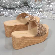 Damen Schlupfschuhe mit Schleifen-Dekor und dicker Sohle, bequeme Keilsandalen mit offenem Zehenbereich, für Freizeitaktivitäten Outdoor