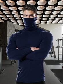 Men's Outdoor Casual High Collar Covering Face Long Sleeve, Sports Running Fitness Leisure Long Sleeve