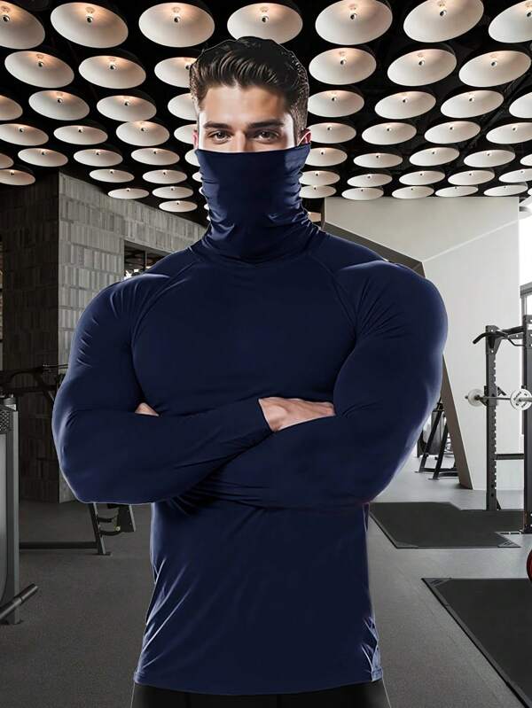 Camisa de manga larga casual de exterior para hombre, con cuello alto que cubre el rostro, para deportes, running, fitness y ocio