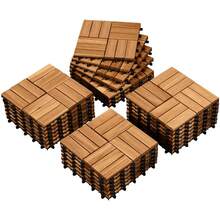 Costoffs 10/27PCS Waterproof Acacia Wood Interlocking Deck Tiles Wood Plastic Interlocking Flooring Tiles For Outdoor & Indoor/ Patio/ Garden, Wood - 木頭 - 查看 1
