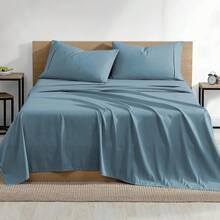 Juego de Sabanas, Paquete de 4 Piezas, Sabana Ajustable para Cama Matrimonial, Material Suave, Transpirable y Refrescante, Diseño Elegante, Fácil de Lavar - azul cielo - Ver 4