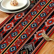 1 Stück Tischläufer mit geometrischem Muster, 4 Stücke Platzsets mit geometrischem Muster, geeignet für Feiertage, Partys, Geburtstage, Abendessen, Küchen- und Esszimmer-Dekoration, für alle Jahreszeiten verwendbar, Heimtextilien Tisch-Dekoration