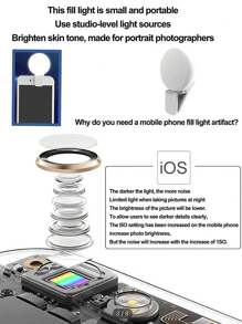 1 pièce 150 mAh Blanc/Rose/Bleu/Noir Anneau lumineux Selfie LED portable avec miroir, chargement USB, éclairage portable, lumière de beauté photo Halo, clip pour streaming en direct
