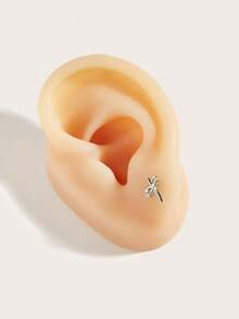 1pc Minimalist Unique Stainless Steel Rhinestone Encircled Star Stud Earrings, Suitable For Women's Daily Wear - Star - View 4