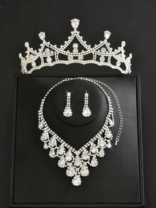 4pcs/Set Geometric Rhinestone Waterdrop Tassel Necklace Women Jewelry Set - Multicolor - View 3