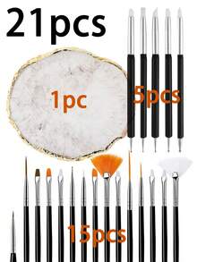 15/22件套粉色美甲工具套装，包含15支美甲笔、1个树脂调色盘、5支双头亚克力硅胶雕刻/点钻笔、美甲工具套装、DIY化妆展示板，适合家庭美甲沙龙使用 - 彩色 - 查看 14
