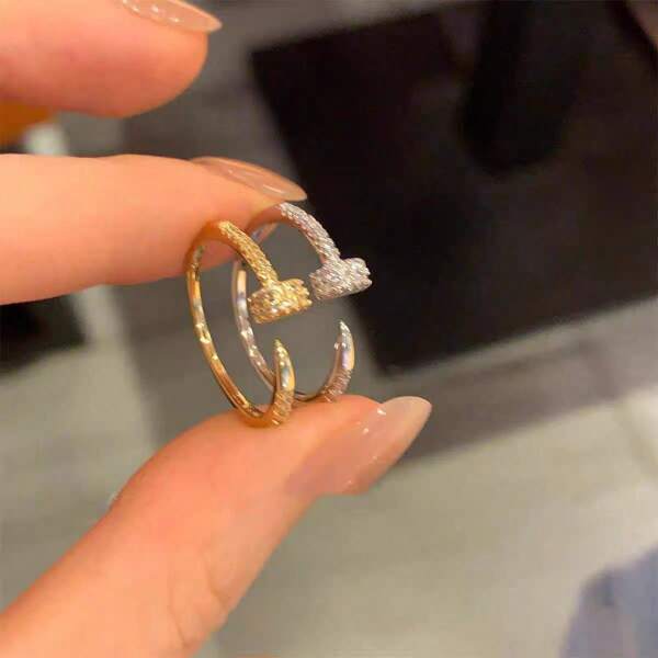 Anel aberto circular com strass de 1 peça, anel de junta estilo coreano exclusivo e chique, acessório de dedo sofisticado para viajantes