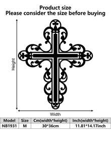 1 pieza Mural de arte industrial de hierro, Cruz anti-oxidante y rosa blanca, diseño religioso minimalista para regalo de Pascua/Día de Todos los Santos/Navidad - Multicolor - Ver 11